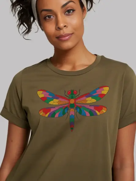 Striking Dragonfly T-Shirt with Rainbow Wings – Nature Lover Gift - Image 3