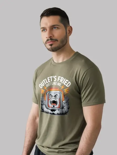 Funny Burnout Electrician T-Shirt with Cartoon Outlet - Image 6
