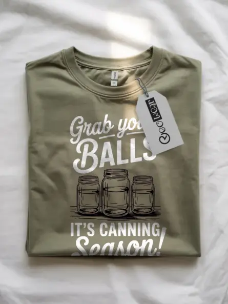 military green grab your balls canning season shirt with mason jar art