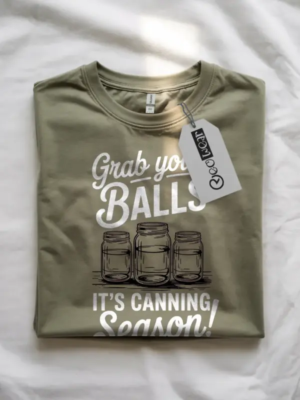 military green grab your balls canning season shirt with mason jar art