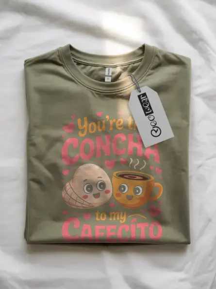 Front view military green Concha to My Cafecito Shirt concha to my cafecito shirt