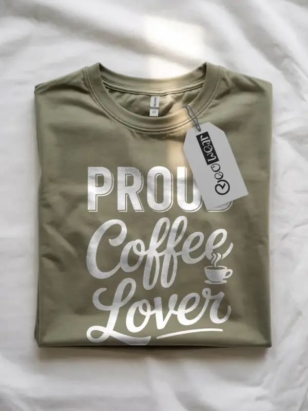 military green front view psd proud-coffee-lover Proud Coffee Lover T-Shirt for Café Fans