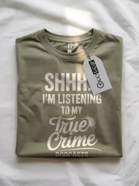 Military Green Front View - Pop Culture Crime Tee - true crime podcast t-shirt