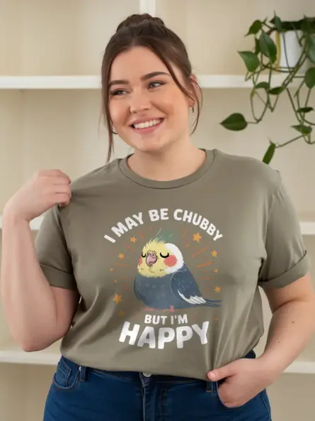 Chubby Cockatiel T-Shirt with Cute Motivational Bird Quote - Image 3