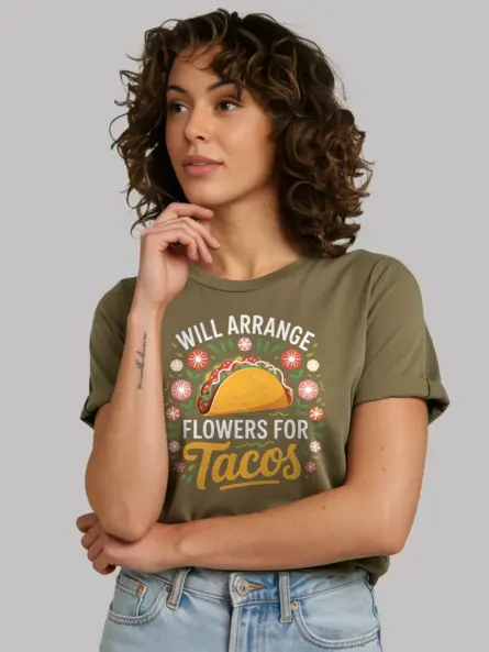 Whimsical Will Arrange Flowers for Tacos T-Shirt - Image 8