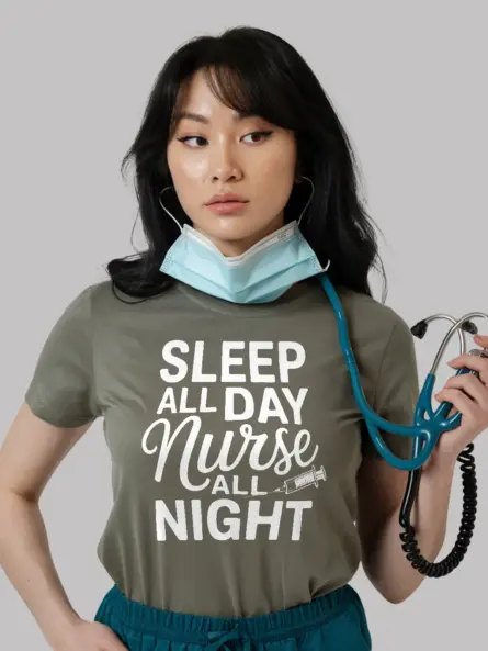 miliatry green sleep all day nurse all night t-shirt