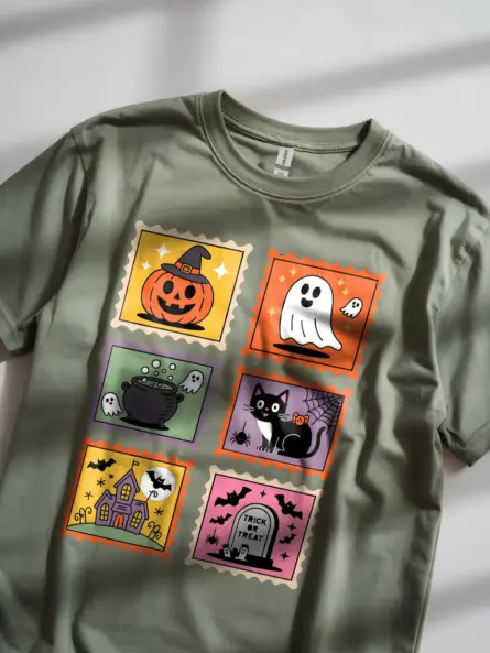 Cute Halloween Stamp Shirt for Kids – Retro Graphic Tee - Image 11