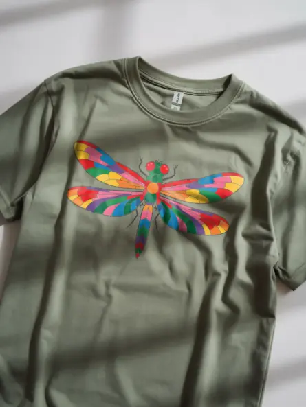 Striking Dragonfly T-Shirt with Rainbow Wings – Nature Lover Gift - Image 2