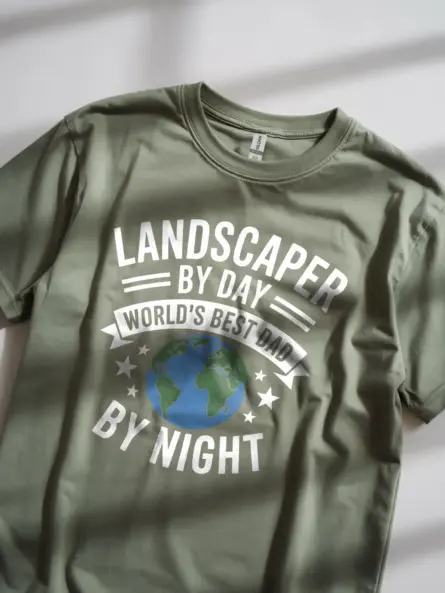 Bold Landscaper Dad Shirt – Patriotic “By Day By Night” Gift Tee - Image 8