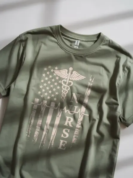 Patriotic Nurse Flag T-Shirt with Caduceus and Heartbeat Design - Image 11