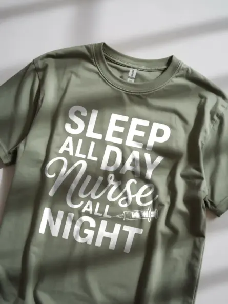 miliatry green sleep all day nurse all night t-shirt