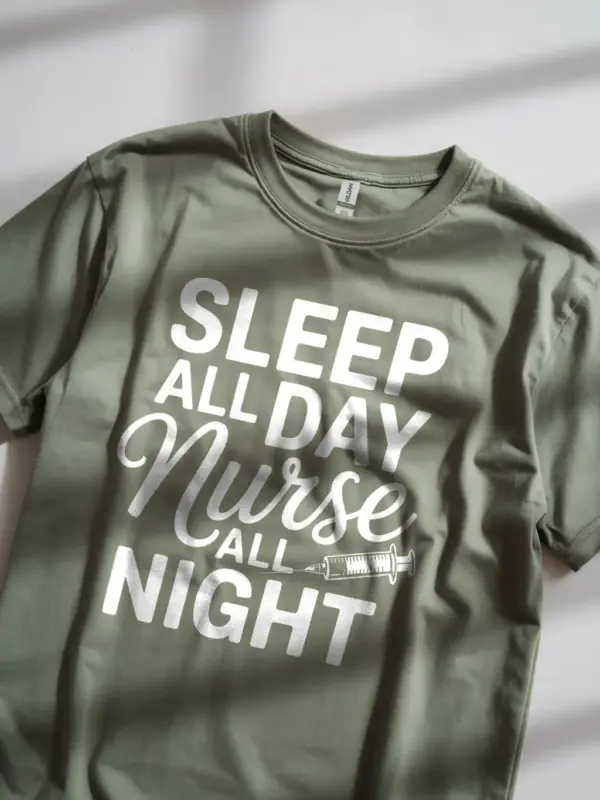 miliatry green sleep all day nurse all night t-shirt