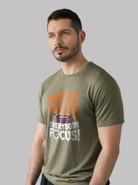military green front – Hocus Pocus Everybody Focus – hocus pocus focus shirt