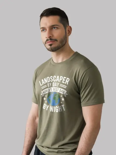Bold Landscaper Dad Shirt – Patriotic “By Day By Night” Gift Tee - Image 9