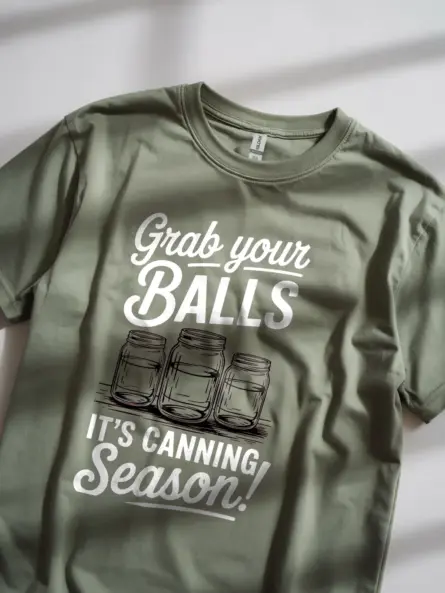 military green playful canning season apparel with vintage jars lifestyle image