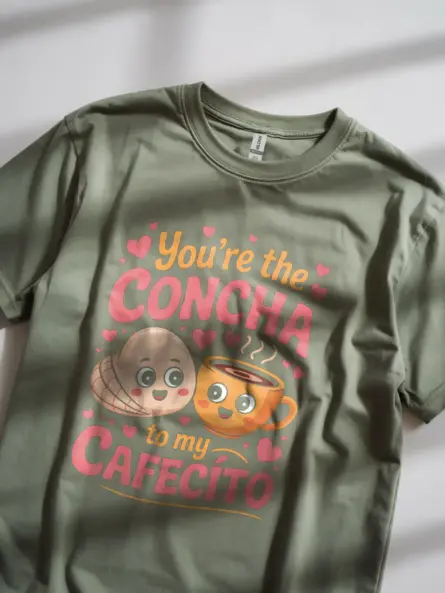 Lifestyle military green Concha to My Cafecito Shirt concha to my cafecito shirt