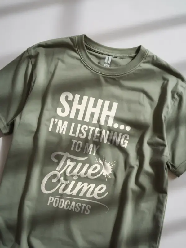 Military Green - Paint Splatter Script Design - true crime podcast t-shirt