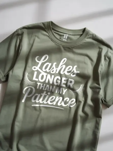 military green Shirt Lashes Longer Than My Patience Funny Lash Tech Shirt