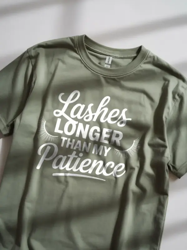 military green Shirt Lashes Longer Than My Patience Funny Lash Tech Shirt