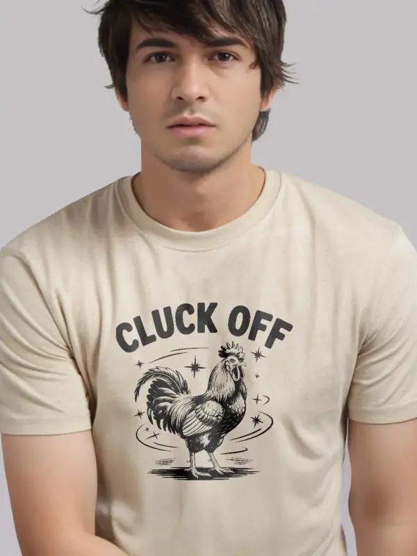 natural lifestyle photo of cluck off tee for poultry lovers