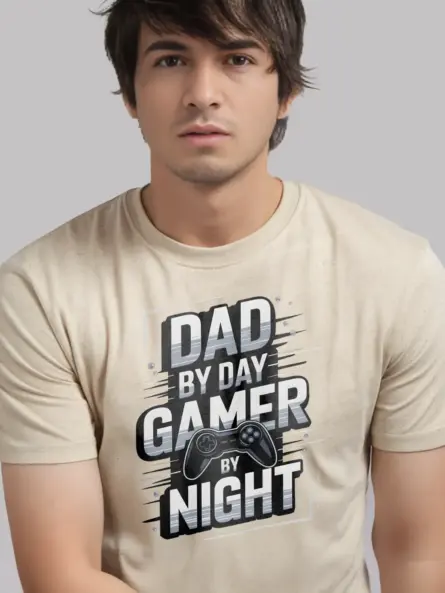 natural Lifestyle image of navy gaming dad apparel for new dads