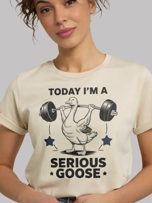 natural Shirt Front View - Serious Goose Gym Shirt - funny vintage gym t-shirt