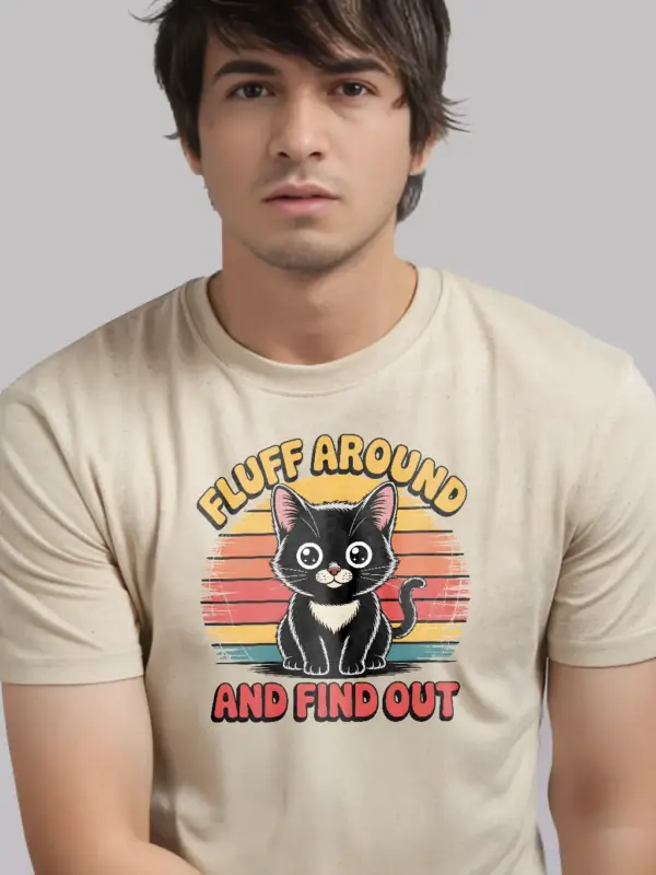natural front view fluff around vintage funny cat shirt for women
