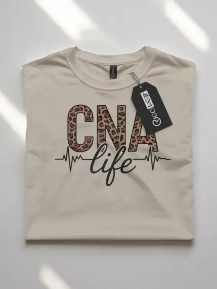 natural cna life leopard print shirt front view nurse design