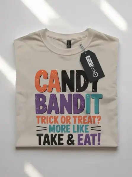 natural flatlay Front View – Candy Bandit – candy bandit kids Halloween t-shirt