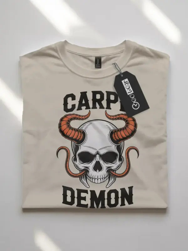 natural flatlay Shirt Front View – Carpe Demon – carpe demon skull t-shirt