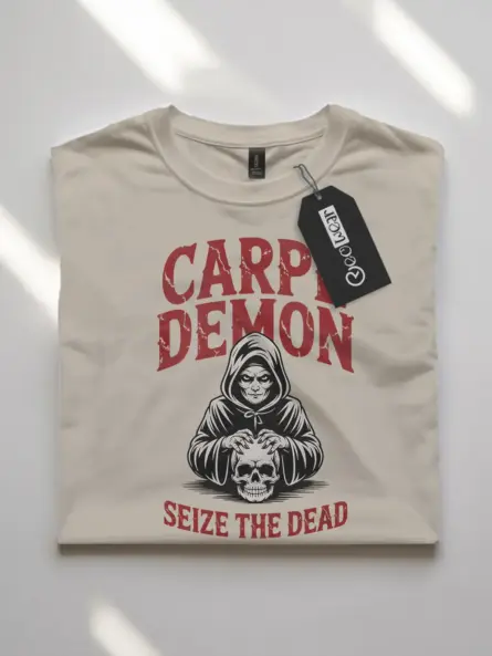 natural flatlay Shirt Front View – Carpe Demon – carpe demon reaper t-shirt