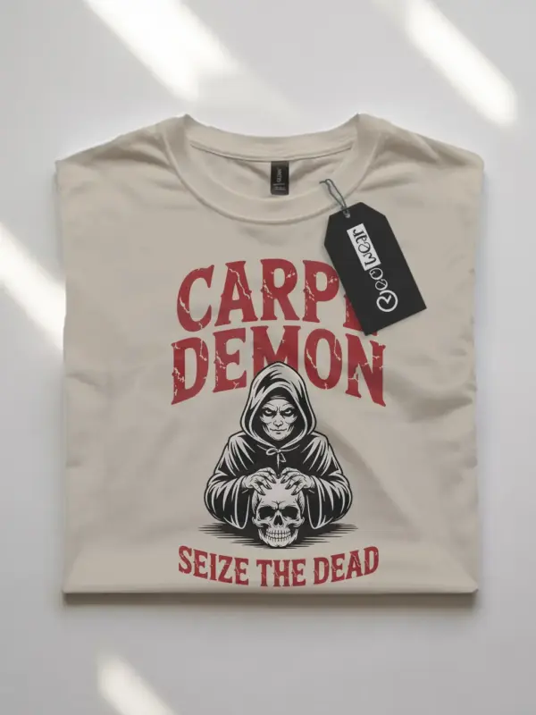 natural flatlay Shirt Front View – Carpe Demon – carpe demon reaper t-shirt