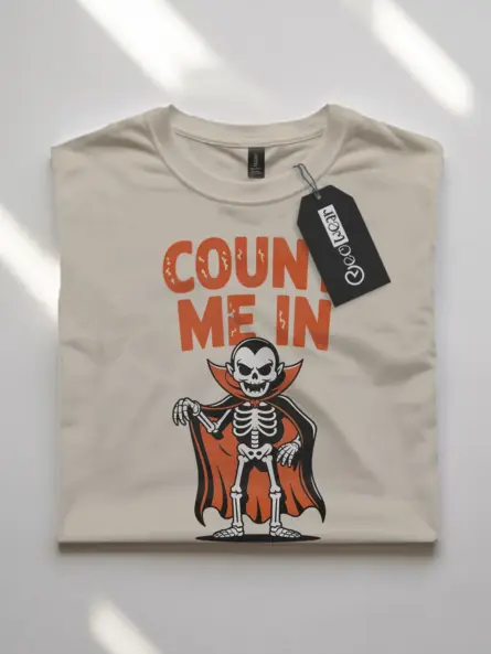 natural flatlay Shirt Front View – Count Me In – funny vampire skeleton t-shirt