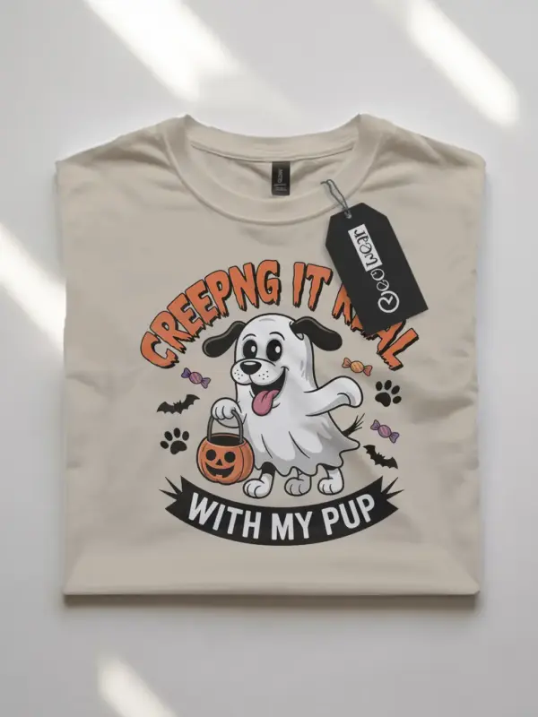natural flatlay Front view Creeping It Real Dog Halloween T-Shirt cartoon ghost dog