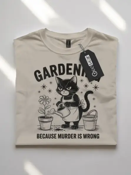 natural gardening because murder is wrong funny gardening cat shirt
