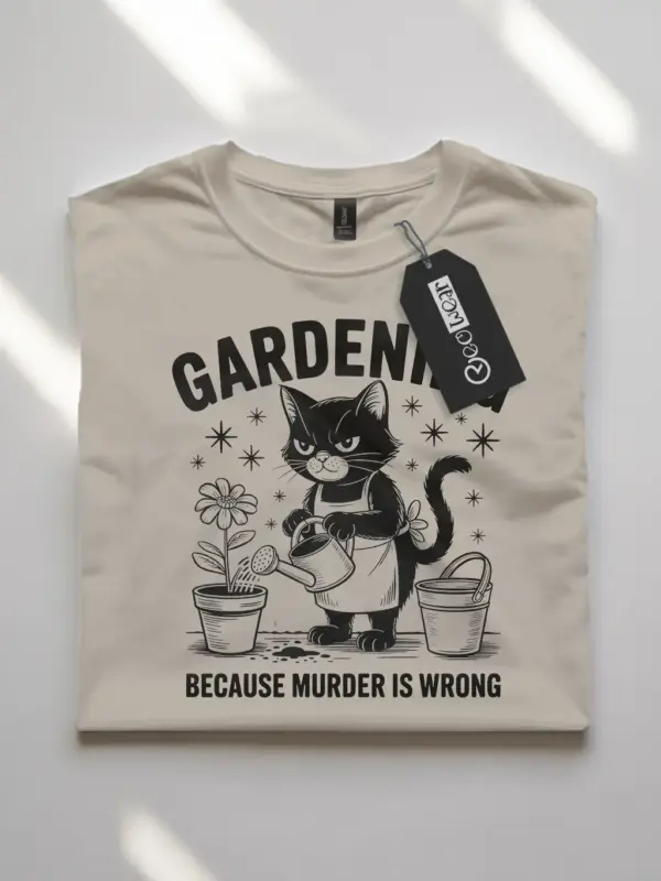 natural gardening because murder is wrong funny gardening cat shirt