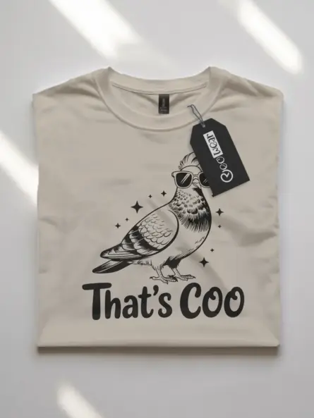 natural flatlay That’s Coo pigeon design – funny pigeon t-shirt