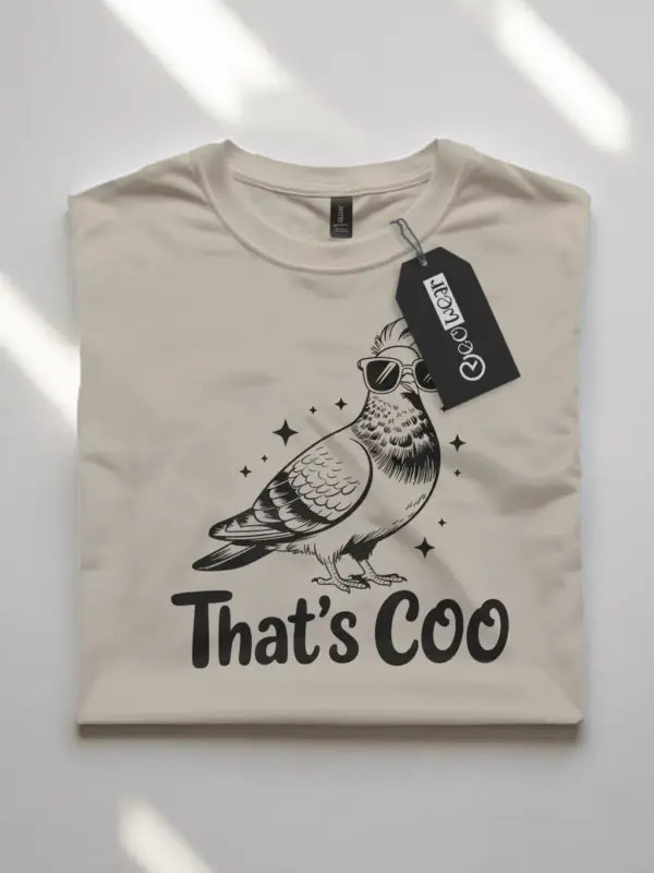 natural flatlay That’s Coo pigeon design – funny pigeon t-shirt