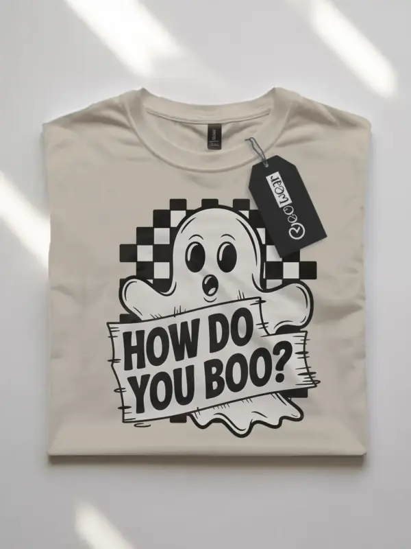 natural flatlay front – retro punk How Do You Boo ghost shirt