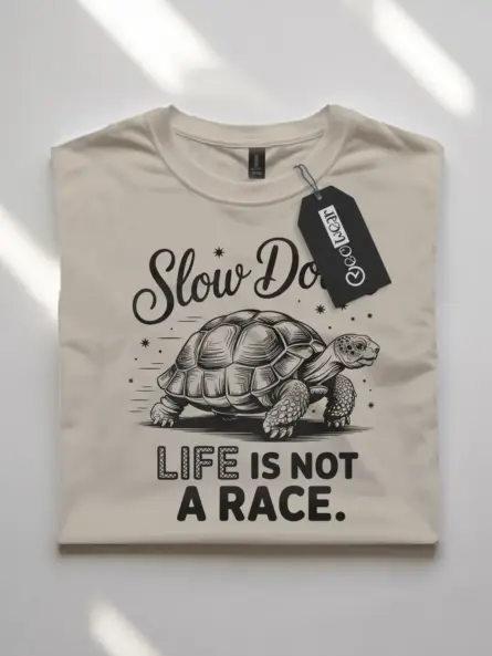 natural flatlay front view – Slow Down Life Is Not a Race – mindfulness turtle t-shirt