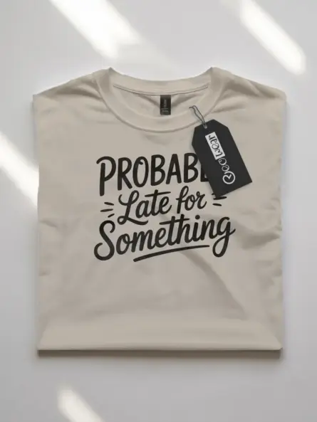 natural flatlay front view probably late for something t-shirt minimalist design