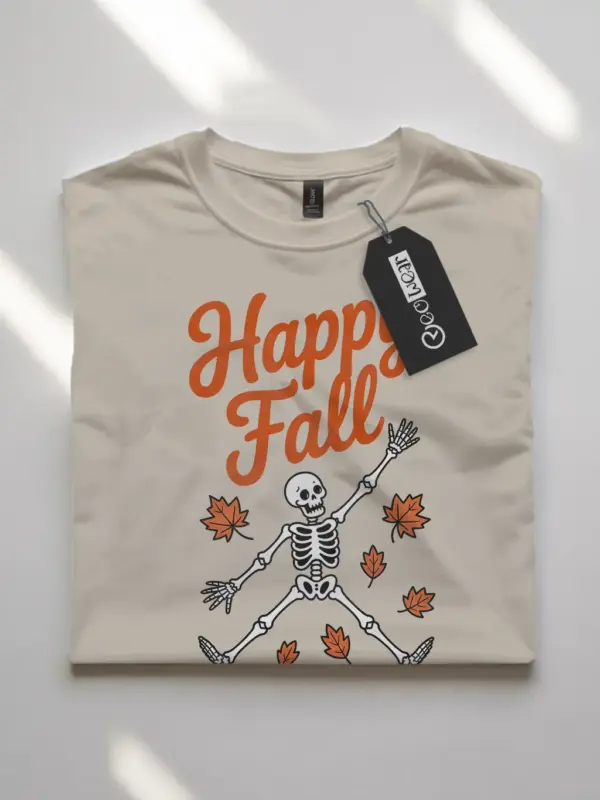 Front View natural flatlay Happy Fall Shirt – Happy Fall Skeleton T-Shirt