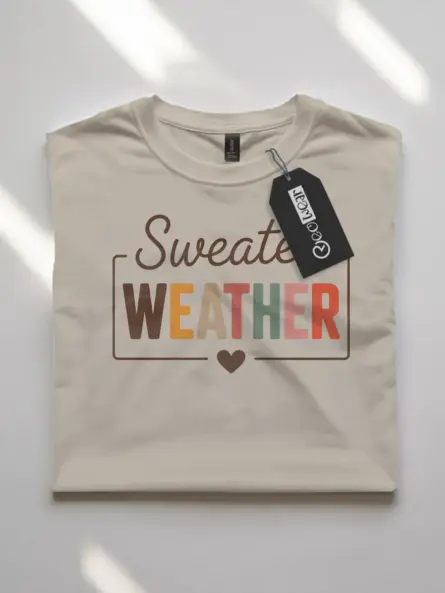 natural flatlay front view – cute minimalist sweater weather tee – cozy sweater weather shirt