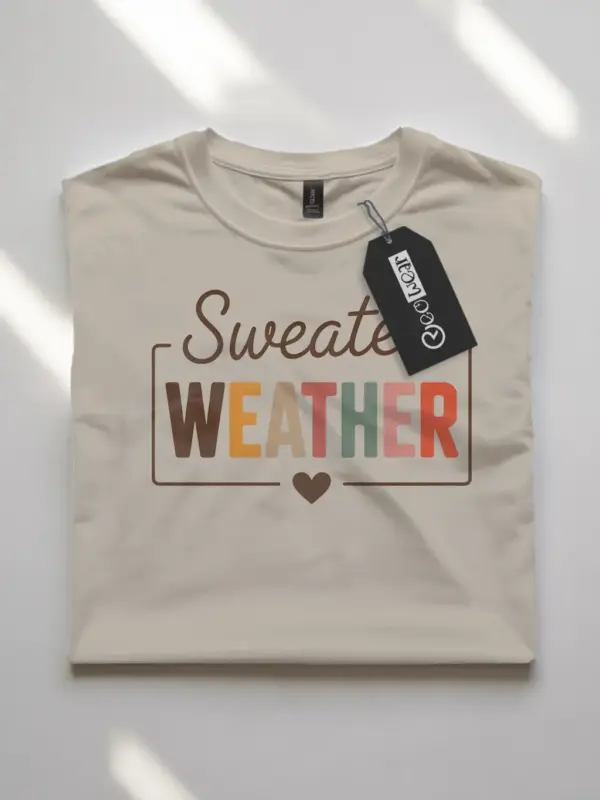 natural flatlay front view – cute minimalist sweater weather tee – cozy sweater weather shirt
