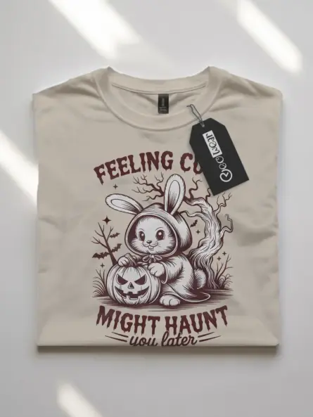 front – Feeling Cute Might Haunt You Later natural flatlay cute bunny