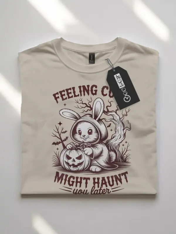 front – Feeling Cute Might Haunt You Later natural flatlay cute bunny