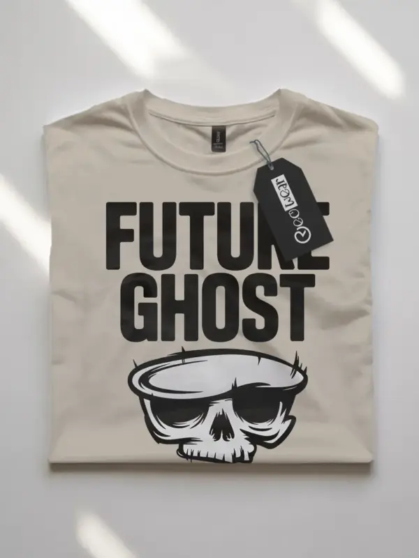 natural flatlay Future Ghost T-Shirt Front View – minimalist ghost humor t-shirt