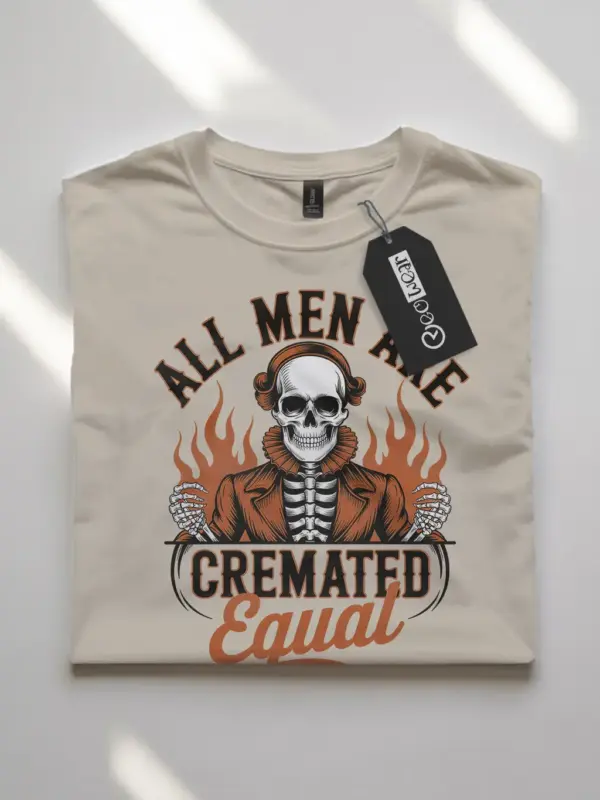 Natural front view – dark humor gothic skeleton t-shirt in natural