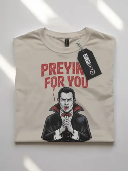 Gothic Vampire Pun T-Shirt – Preying for You Halloween Tee - Image 7