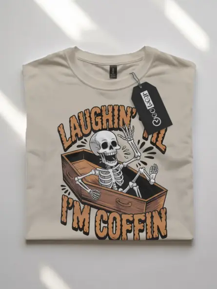 natural flatlay resting in pieces skeleton tee front print – funny skeleton halloween shirt
